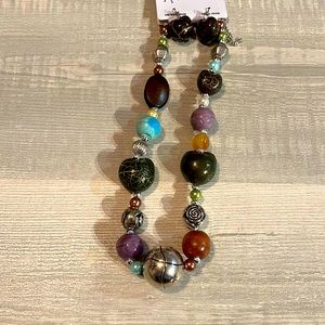 10$ Stone and wood necklace/ earrings